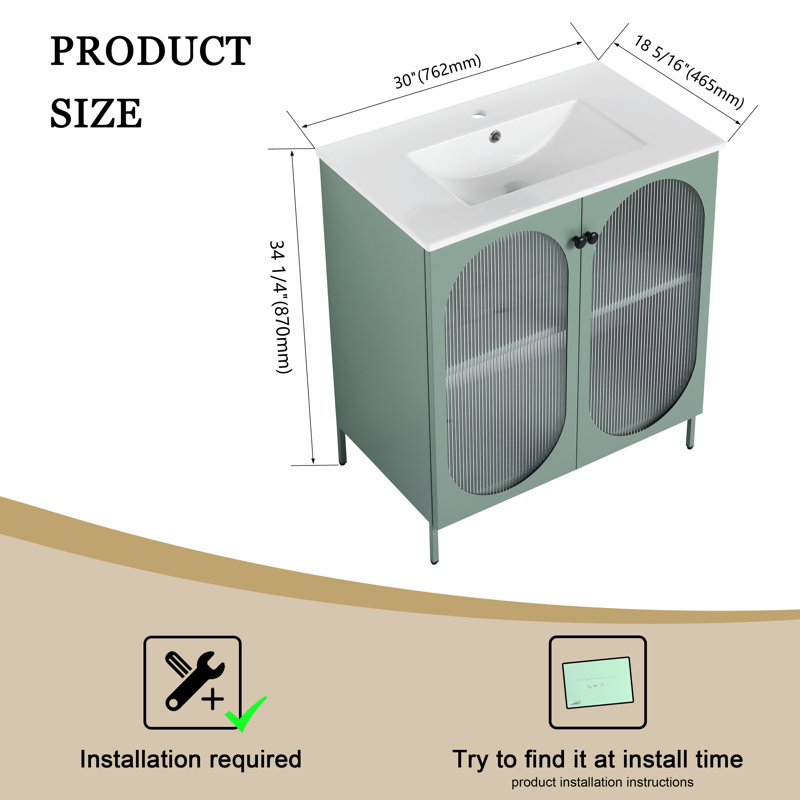 Meuble-lavabo simple avec plateau Emmasophia 30,03, Vert