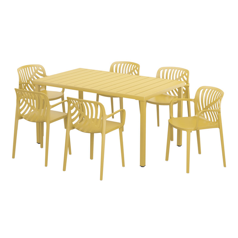 6-Person Outdoor Rectangular Dining Set, Yellow