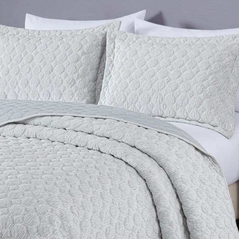 Gray Twin Reversible Velvet Quilt Set with Pillow Sham