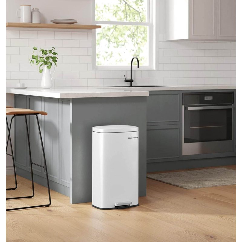 Stainless Steel Step On Kitchen Trash Can - 30L, White