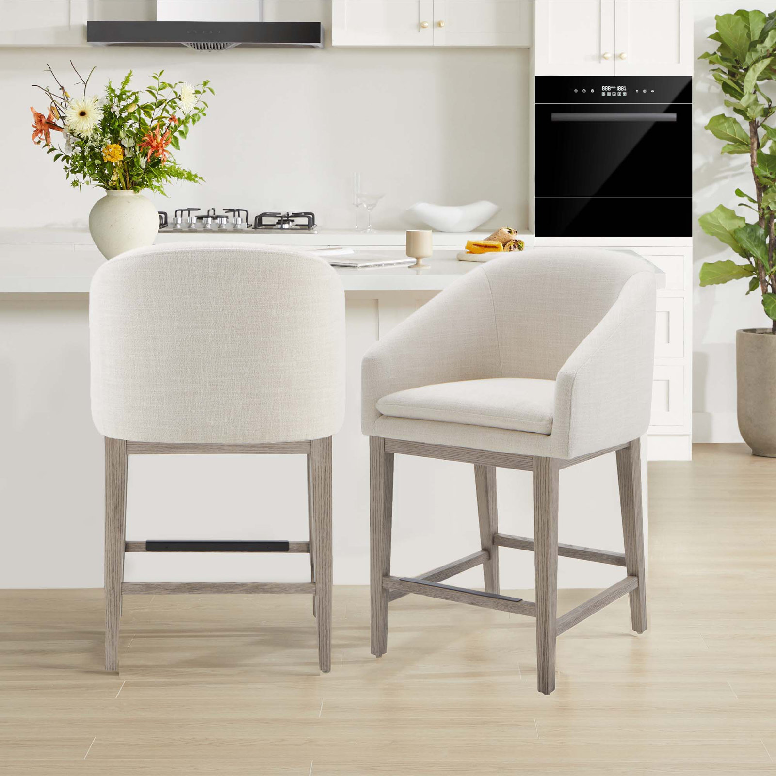 Bethea 26" Bar Stool, Effie Linen Performance Linen