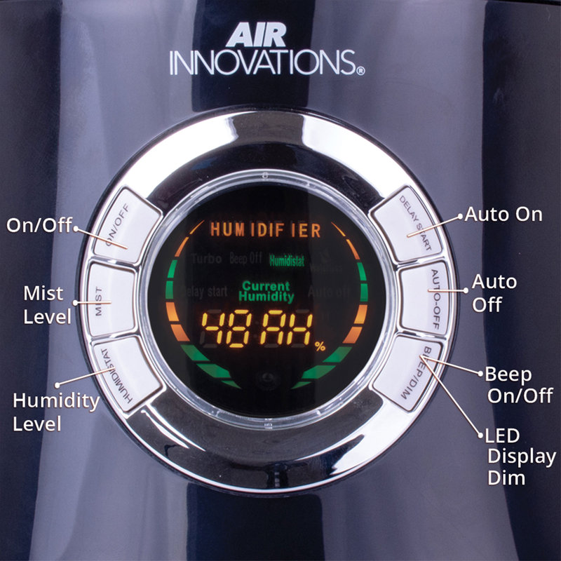 Air Innovations 1.7 Gallons Cool Mist Ultrasonic Tower Humidifier with Adjustable Humidistat for 400 Cubic Feet, Black