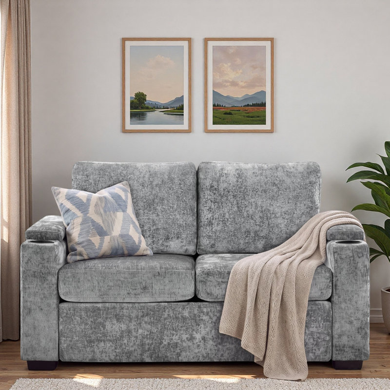 Canapé-lit gigogne avec porte-gobelets et espace de rangement dans l'accoudoir, Gris chenille
