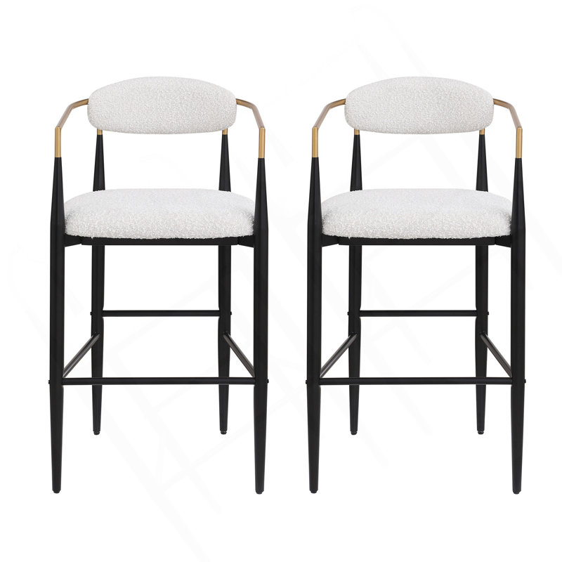 Ensemble de 2 tabourets de bar, tabourets de bar rembourrés avec dossier et pieds en fer pour îlot de cuisine, assise en tissu beige, capacité de poids de 260 lb