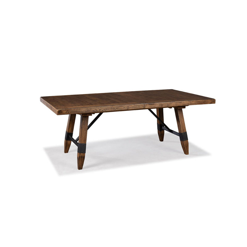 Huell Extendable Solid Wood Top Metal Base Dining Table