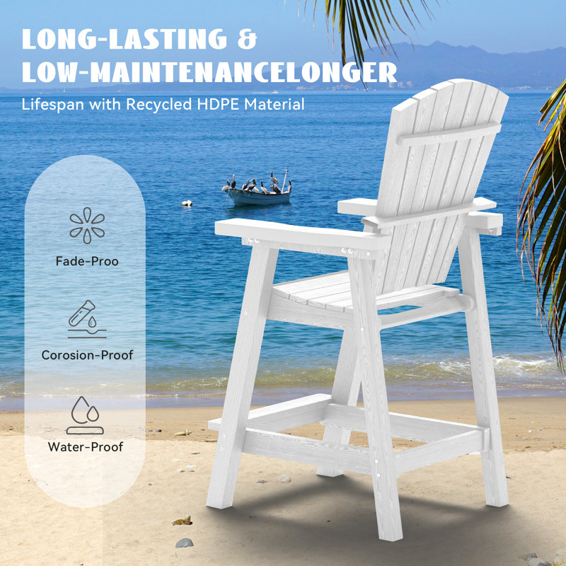 HDPE Tall Adirondack Chair Set with Removable Double Connecting Trays (Set of 2), White