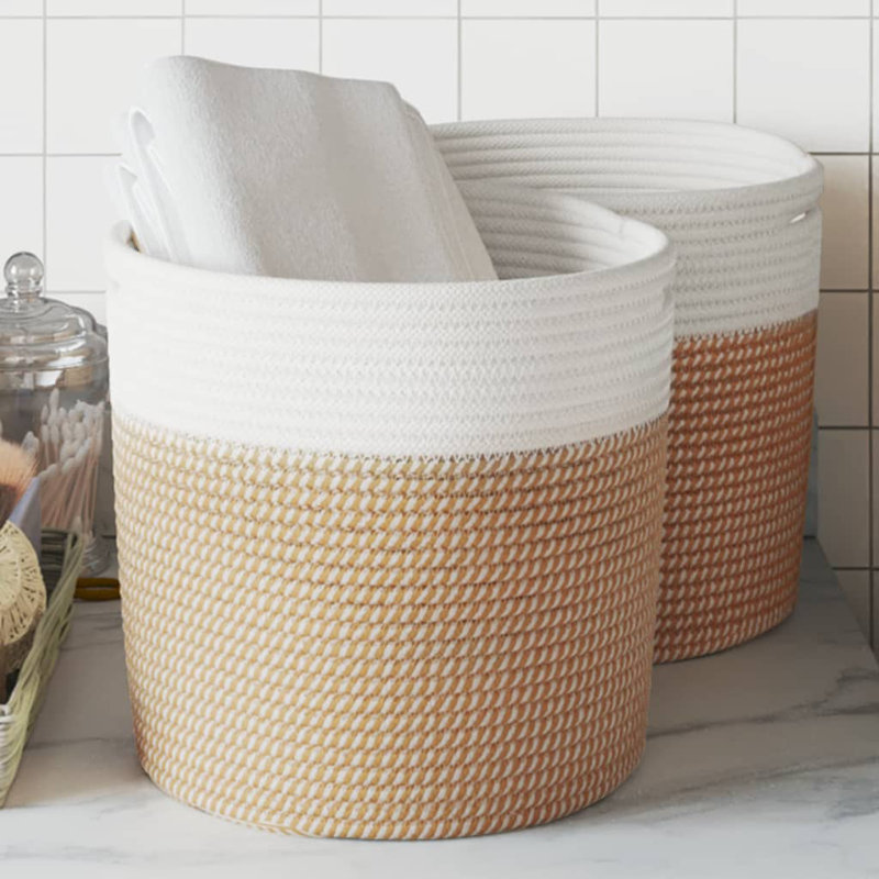 House Of Hampton Fabric Decorative Basket, Brown/White