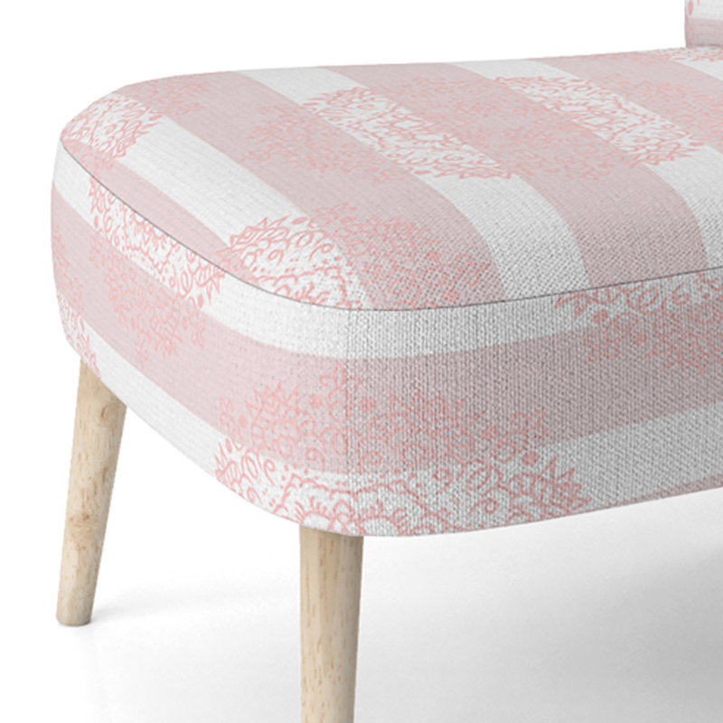 Chaise d'appoint rembourrée à motif floral à rayures roses
