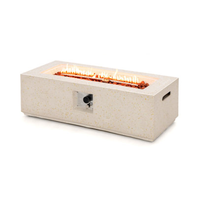 42 in. Rectangle Terrazzo Propane Fire Pit Table with PVC Cover and Lava Rock, 50,000 BTU Gas Fire Pit for Garden, Yard