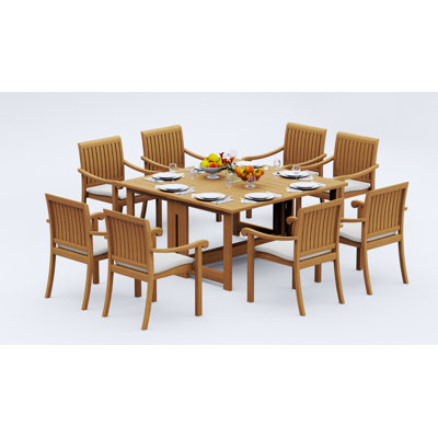 4 Seats 5 Pcs Grade-A Teak Wood Dining Set: 60" Square Rectangle Butterfly Table And 4 Napa Stacking Arm Chairs #11NP1404