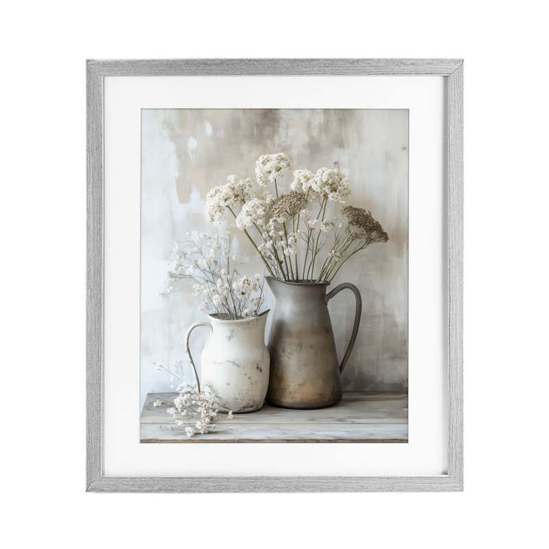 «Rustic Flower Arrangement in Pitchers», reproduction encadrée sous verre, design by Creative Studio, 21 x 17