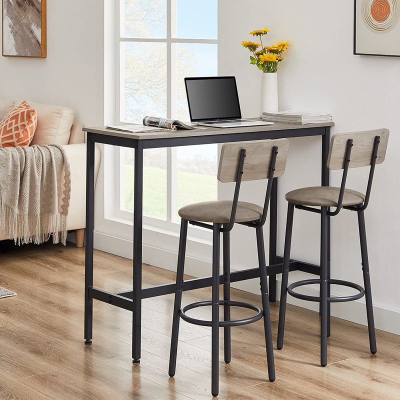 3-Piece Dining Table Set, Bar Table Chairs Set, PU Leather Stools Cushion, Backrest