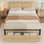 Cadre de lit double / grand avec tête de lit en rotin, cadre de lit plateforme, cadre de lit de style Mid-Century avec 2 tiroirs de rangement, grand espace sous le lit, aucun sommier nécessaire, assemblage facile