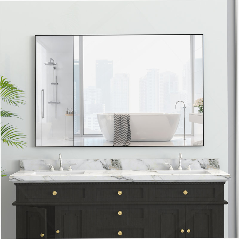 Miroir de salle de bain rectangulaire surdimensionné de 36 po x 36 po avec cadre noir et grands miroirs muraux décoratifs pour salle de bain