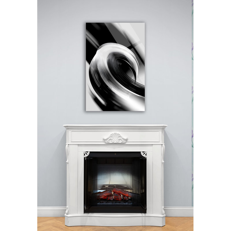 Art mural en verre trempé abstrait noir et blanc, spirale minimaliste moderne, grand imprimé monochromatique de luxe, cadeau de bureau chic