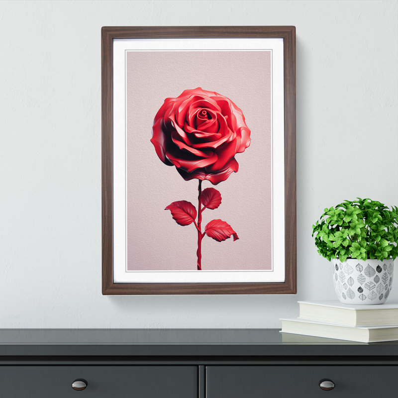 Rose Minimalism - Single Picture Frame Print on Wood, 64cm H x 46cm W x 2cm D, Walnut