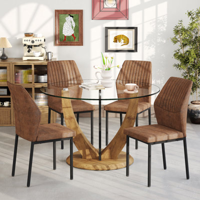 48" Round Dining Table Set for 4, Modern Dining Room Table with 4 Upholstered Chairs, Kitchen Table Set for Apartment
