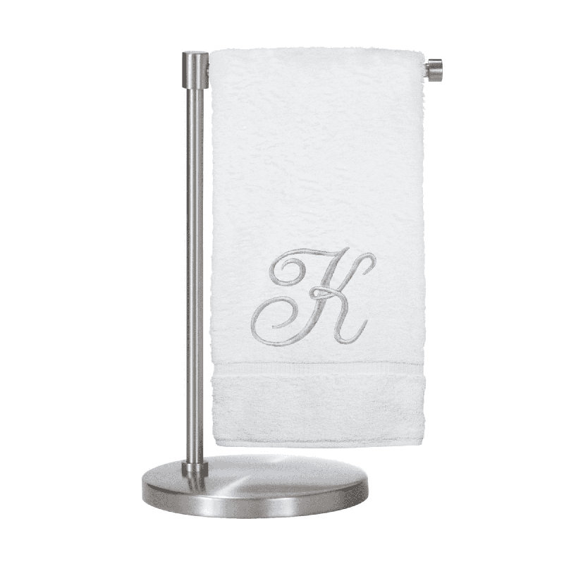 Serviettes de bain monogrammées - ensemble de 1 - lettre en script, Blanc / argenté, K