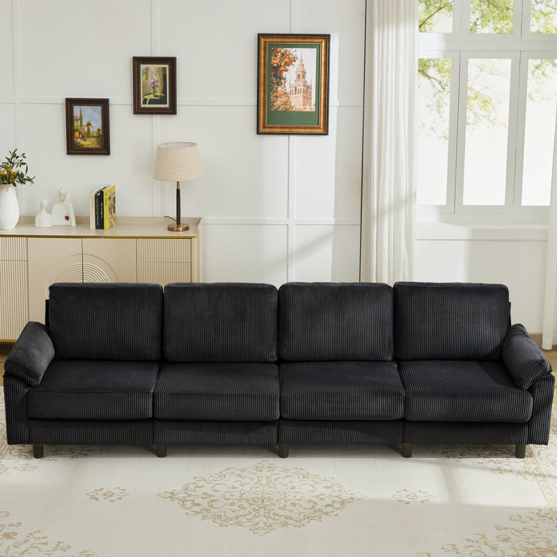 Canapé modulaire en velours côtelé 4 places avec rangement caché et repose-pieds amovible, Noir