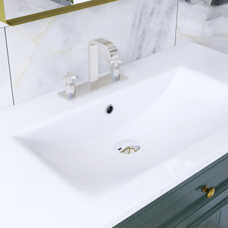 Meuble-lavabo sur pied 36 po, Vert, Doré