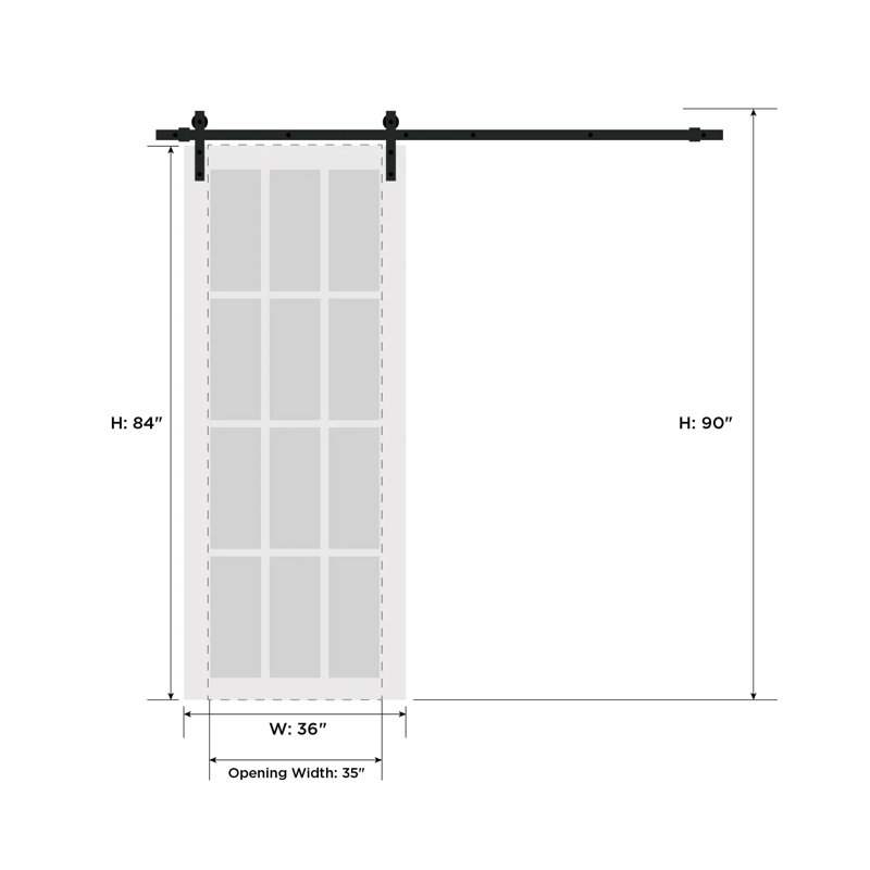 Grey Ash 36 x 84 Inch Frosted Glass 5-Panel Barn Door Kit
