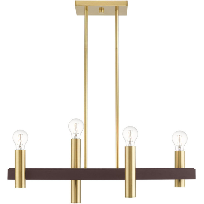 Lustre linéaire à 4 lumières, Laiton satiné avec accents bronze