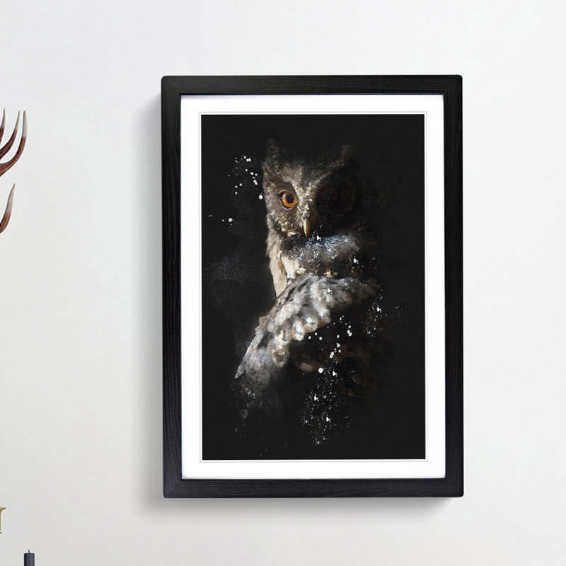 Owl - Picture Frame Graphic Art Print, Black Framed, 45cm H x 33cm W x 2cm D