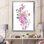 Ours polaire bleu et rose - Bouquet de fleurs - peinture sur toile