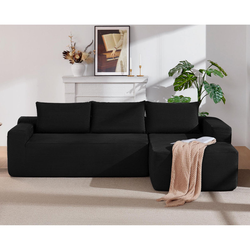 Canapés modulaires noirs spacieux avec tissu moelleux pour salon moderne