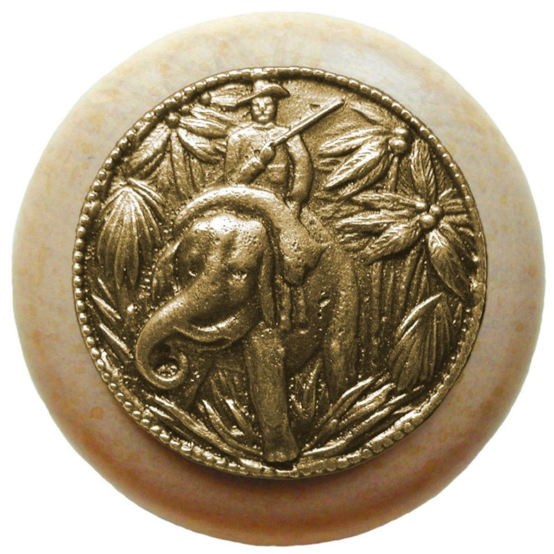 Poignée champignon 1,5 po All Creatures, Laiton antique, bois naturel
