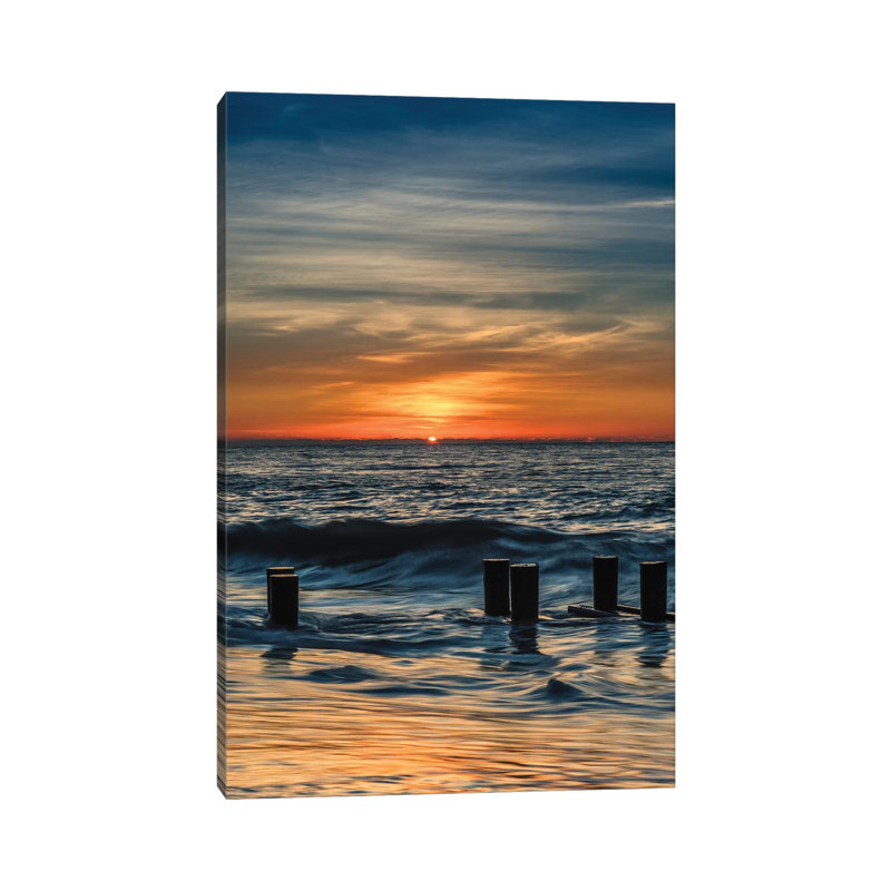 USA, New Jersey, Cape May National Seashore. Sunrise on winter shoreline. 1 Piece Wrapped Canvas Wall Art