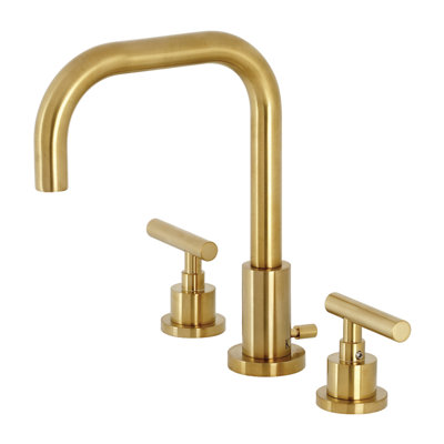 Kingston Brass Manhattan Two-Handle 3-Hole Deck Mount Widespread Bathroom Faucet with Brass Pop-Up Drain