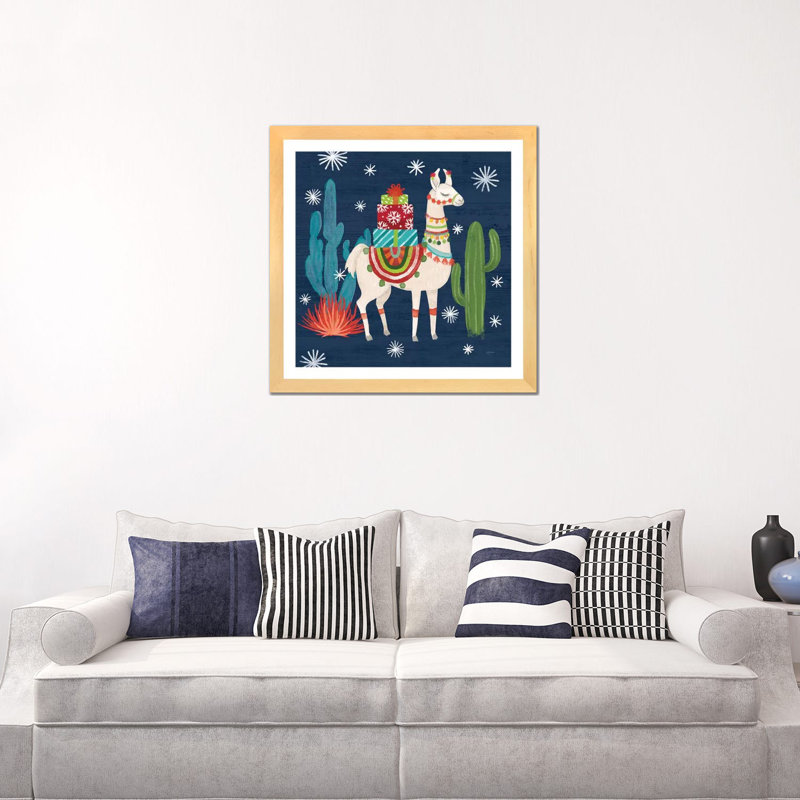 «Lovely Llamas II Christmas» par Mary Urban - reproduction d'art, H 24 po x l 24 po x p 1 po, Toile avec cadre en bois beige