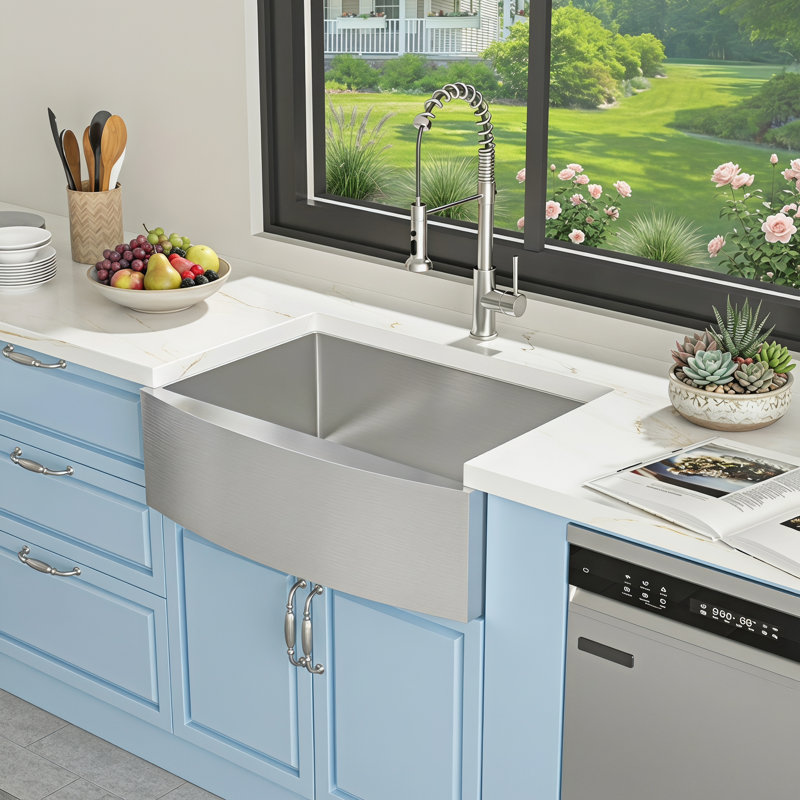 Farmhouse Kitchen Sink Gauge Stainless Steel Kitchen Sink Apron Front Sink, Stainless Steel, 10" H x 30" L x 21" W