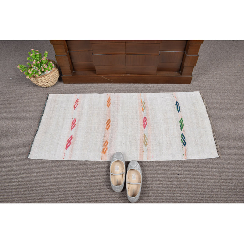 Handwoven Small Turkish Antique White Hemp Kilim Rug Ideal for Entryway Spaces 10768