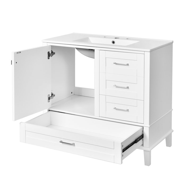 Armoire de salle de bain blanche avec poignées en métal argenté - Chic et fonctionnel pour la salle de bain
