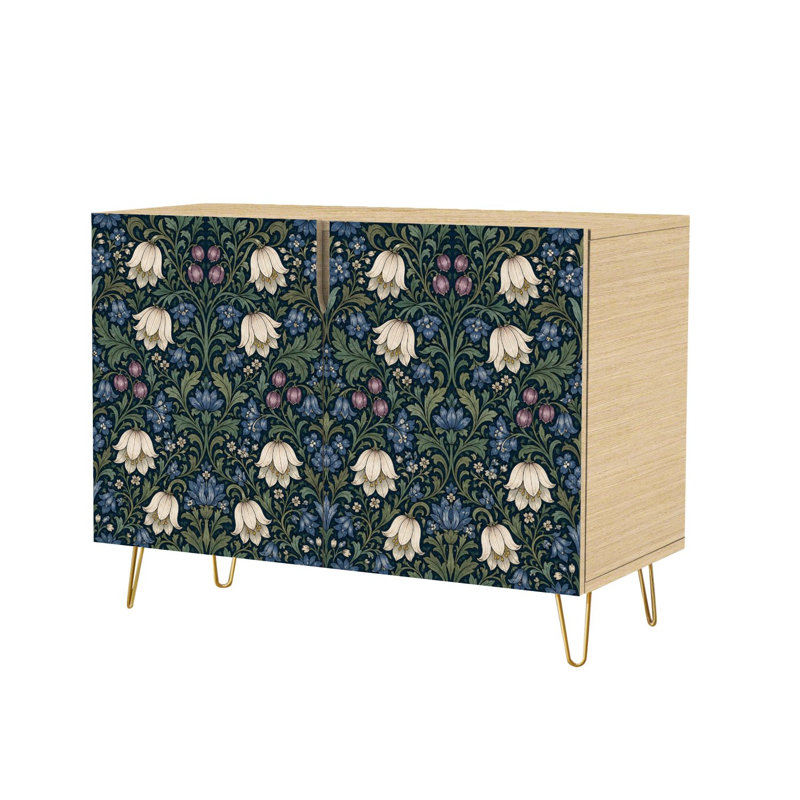 Buffet Buffet avec rangement Elegant Vintage Floral Blanc Mauve Fleurs foncé avec 2 portes pour le salon et la cuisine