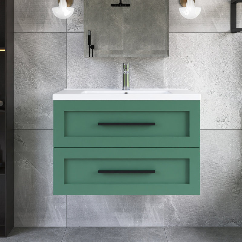 Meuble-lavabo mural simple 30 po vert avec lavabo intégré en céramique