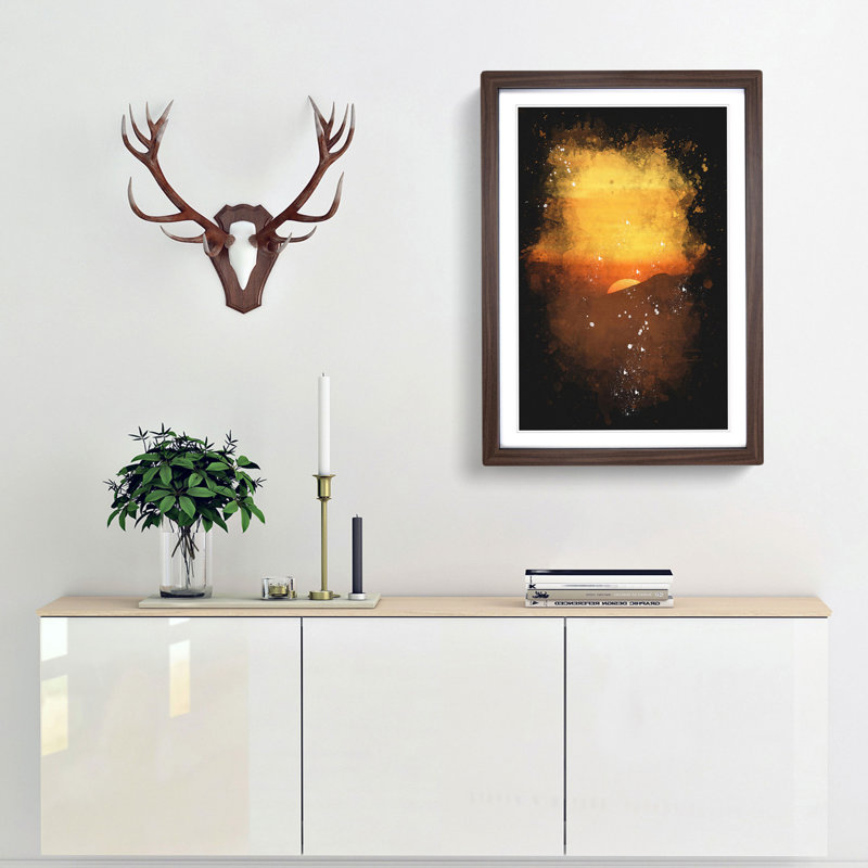 Orange Sunset Abstract - Picture Frame Graphic Art Print, 45cm H x 33cm W x 2cm D, Walnut Framed