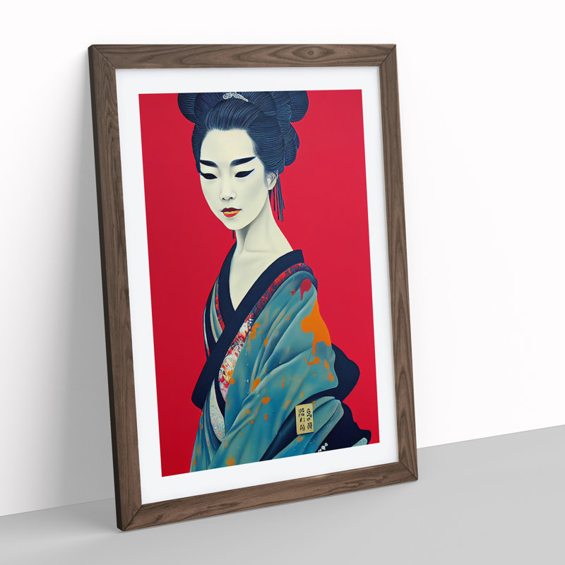 Charismatic Geisha - Wall Art, 66cm H x 48cm W x 2cm D, Walnut Framed, White