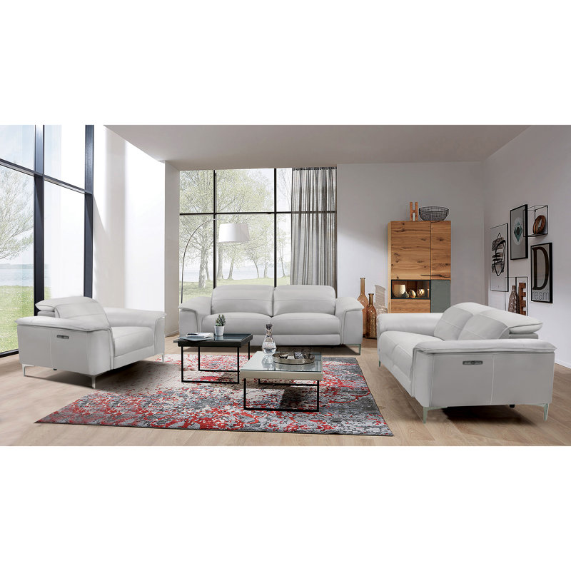 Ensemble de salon en similicuir 3 pièces Chelita, Blanc, 3 Pieces: 2 Loveseats, 1 Chair