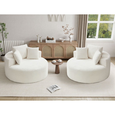 2 pièces - Fauteuil demi-tonneau rembourré de 56 po avec méridienne à compression ronde surdimensionnée, sans assemblage requis
