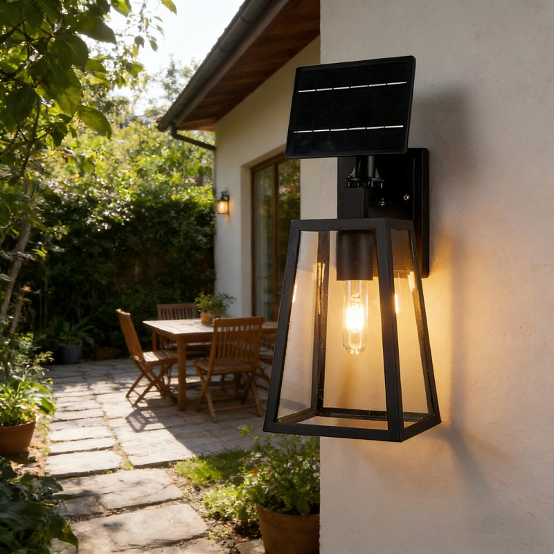 Solar Wall Lantern Outdoor, Clear Glass And Aluminum Bxf