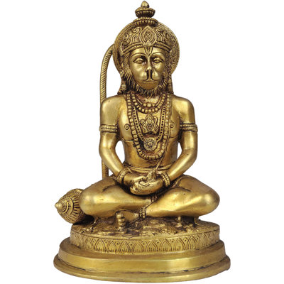 Handmade 7" Brass Lord Hanuman Statue – Meditative Pose, Deep Devotion, Intricate Detailing, Spiritual Hindu Idol for Home Temple & Gift