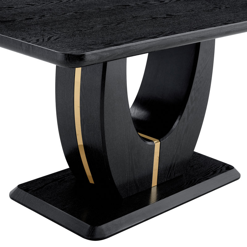 Table de salle à manger rectangulaire, table moderne avec base en U, H 30 po x L 63 po x l 37 po, Bois noir