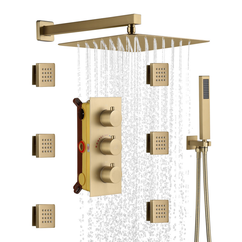 Brushed Gold Stainless Steel Dual Shower System with Handheld