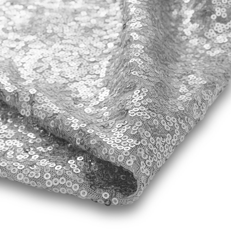  Solid Color Sequin Table Runner, Silver, 108" x 12"