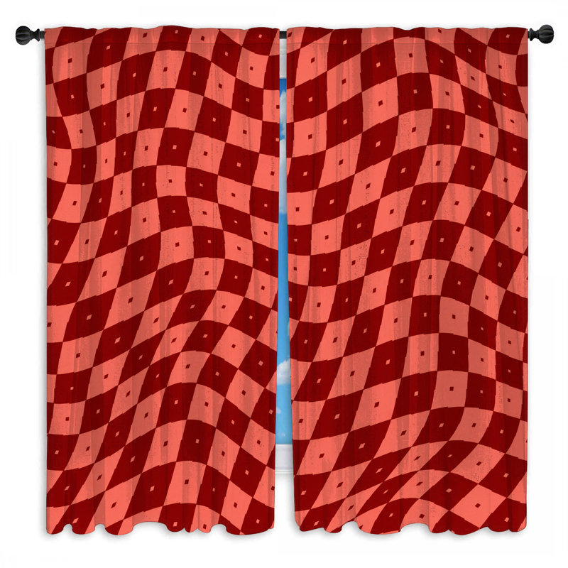 Rideaux de fenêtre rouges à carreaux ondulés et obscurcissant - 2 panneaux, 20in x 60in - 2 panels, Room Darkening
