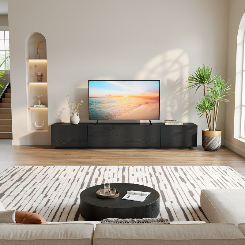 Meuble télé 94,5 po avec 4 armoires de rangement Modern Black, H 17,7 po x L 94,5 po x l 15,2 po, Black