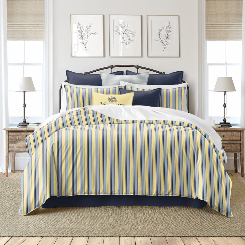 Gino Stripe Cotton Reversible Coverlet Set, Cal.King Coverlet/Bedspread + 2 King Shams